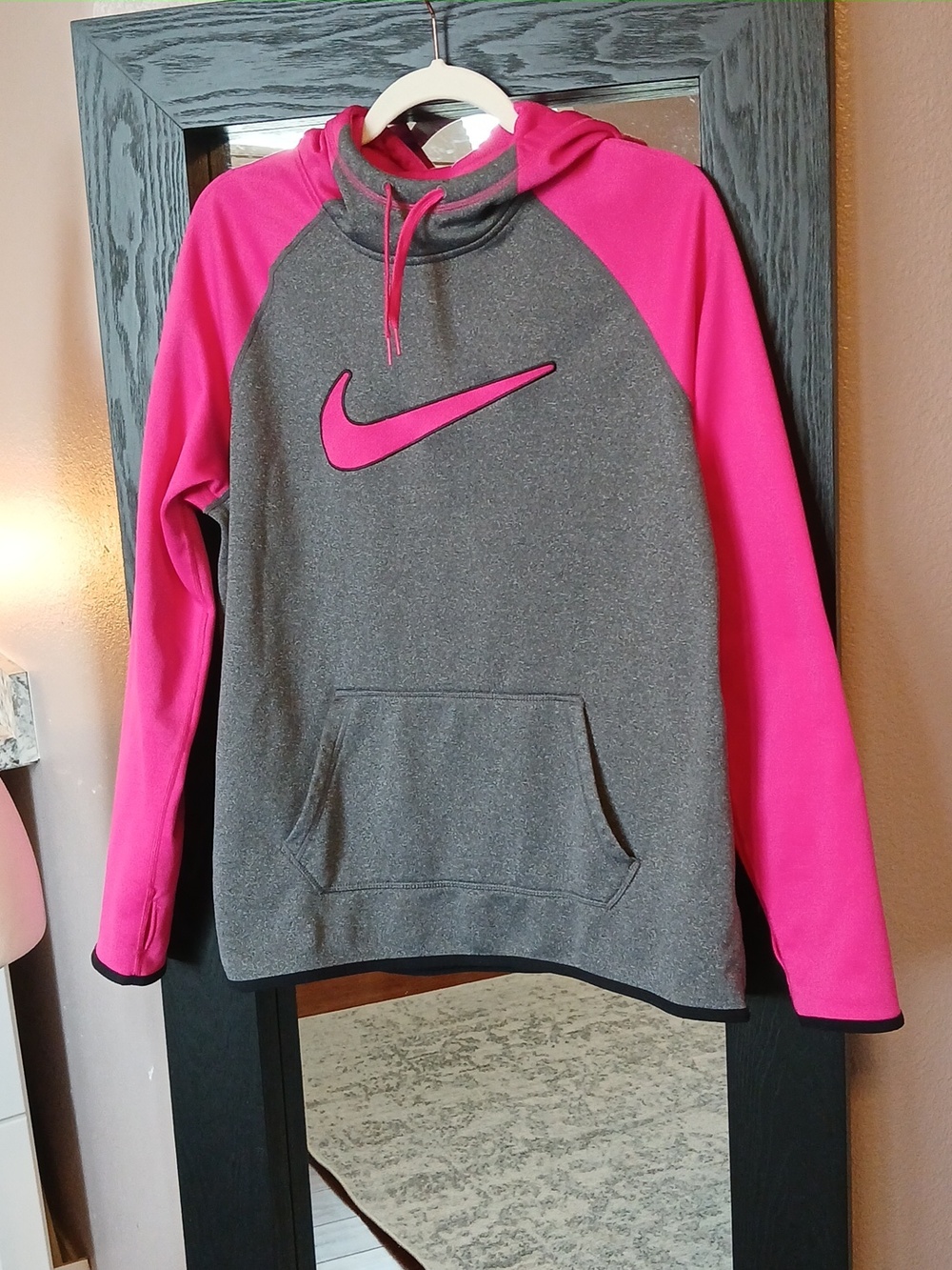 Nike Pink Grey Hoodie Womens L Thermafit